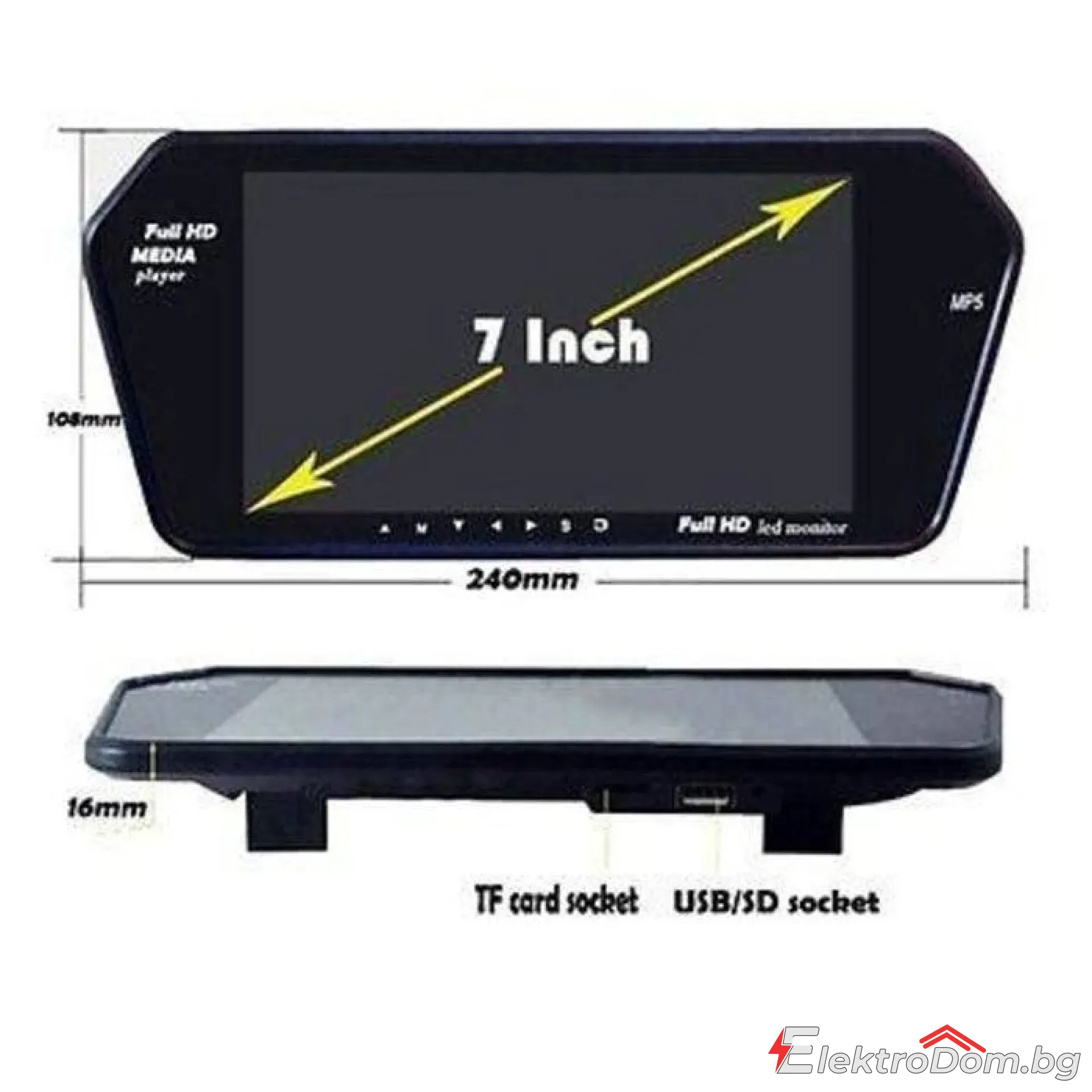 7 INCH REARVIW LCD MONITOR FHD ,FULL HD,Model:719F | ЕлектроДом - ел ...